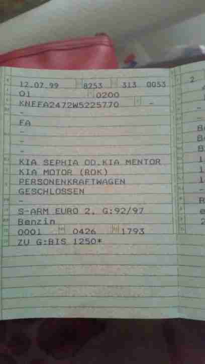 KIA SEPHIA Baujahr 1996 nicht fahrbereit, zur Ersatzteilgewinnung