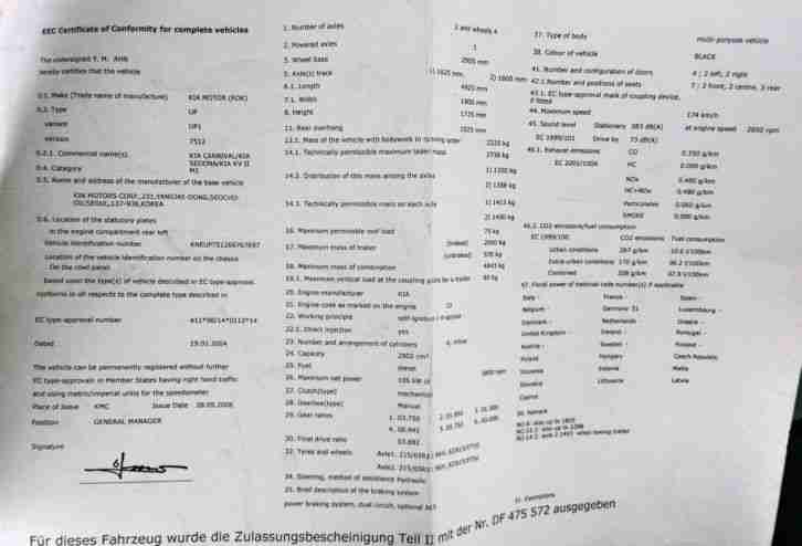 Kia Carnival 2,9 Diesel 2004 Bj, 140.000 km, Ohne Papiere!