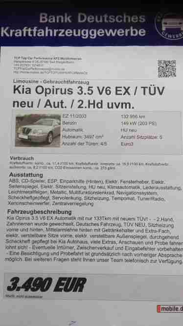 Kia Opirius 3, 5 V6 EX TÜV 11 17 Aut. Vollausstattung nur 137 Tkm!