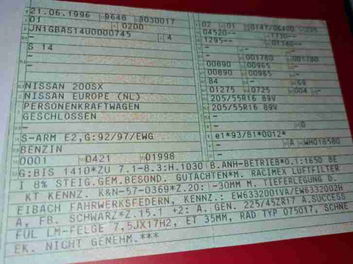 Nissan 200SX Auspuff HKS Super Drager , Leder , erstzu. 21.06.1996