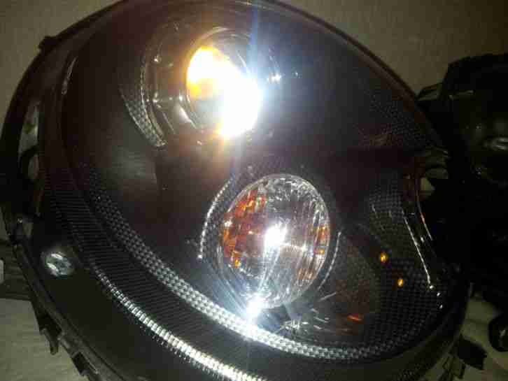 Orig Mini R55 R56 R57 R58 R59 Bi Xenon Scheinwerfer mit Carbon look Inlay rar!