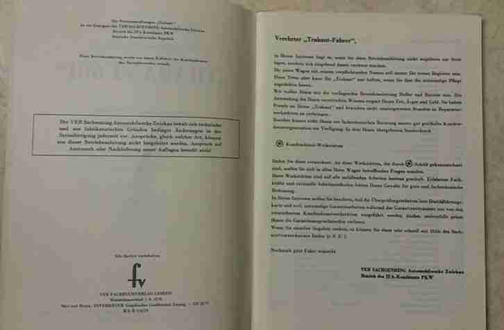 Original Betriebsanleitung Trabant 601 (1978)