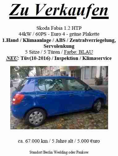 Skoda Fabia II 1.2 HTP 11 2009 Klima 1. Hand Tüv Inspektion neu Berlin