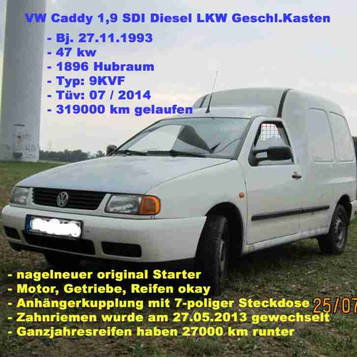 VW Caddy 1, 9 SDI Diesel LKW Geschl.Kasten