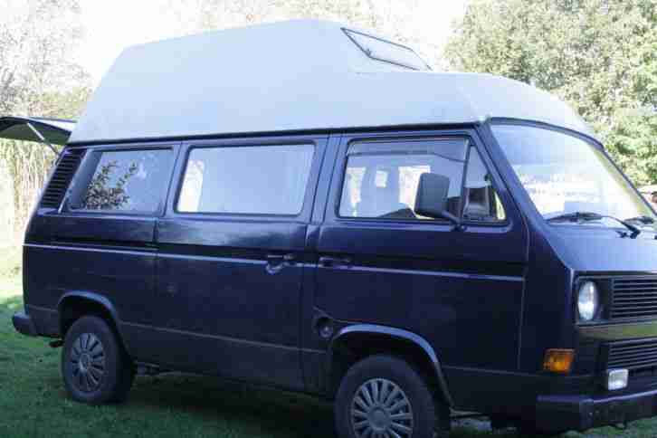 VW T3 Wohnmobil mit Hochdach , Baujahr 1987 mit Anhängerkupplung Fahrr.tr