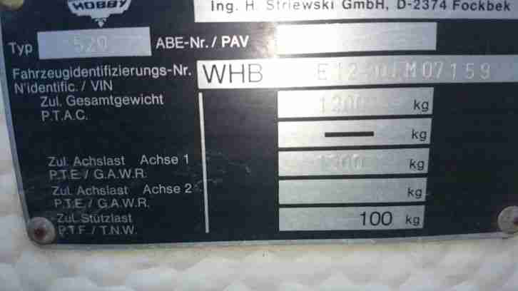 Wohnwagen Hobby, Ersatzteilspender, Bienewagen, Anhänger, Fahrgestell