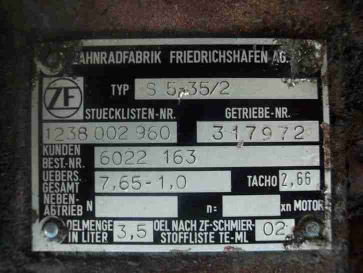 ZF Getriebe S5 35 2 132000 Magirus DEUTZ IVECO Renault extra VOLVO F6 Motor D60A